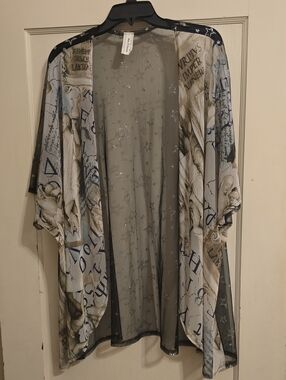 Sheer Kimono Open-front Top for Layering Size 2x (Fits like 1X)